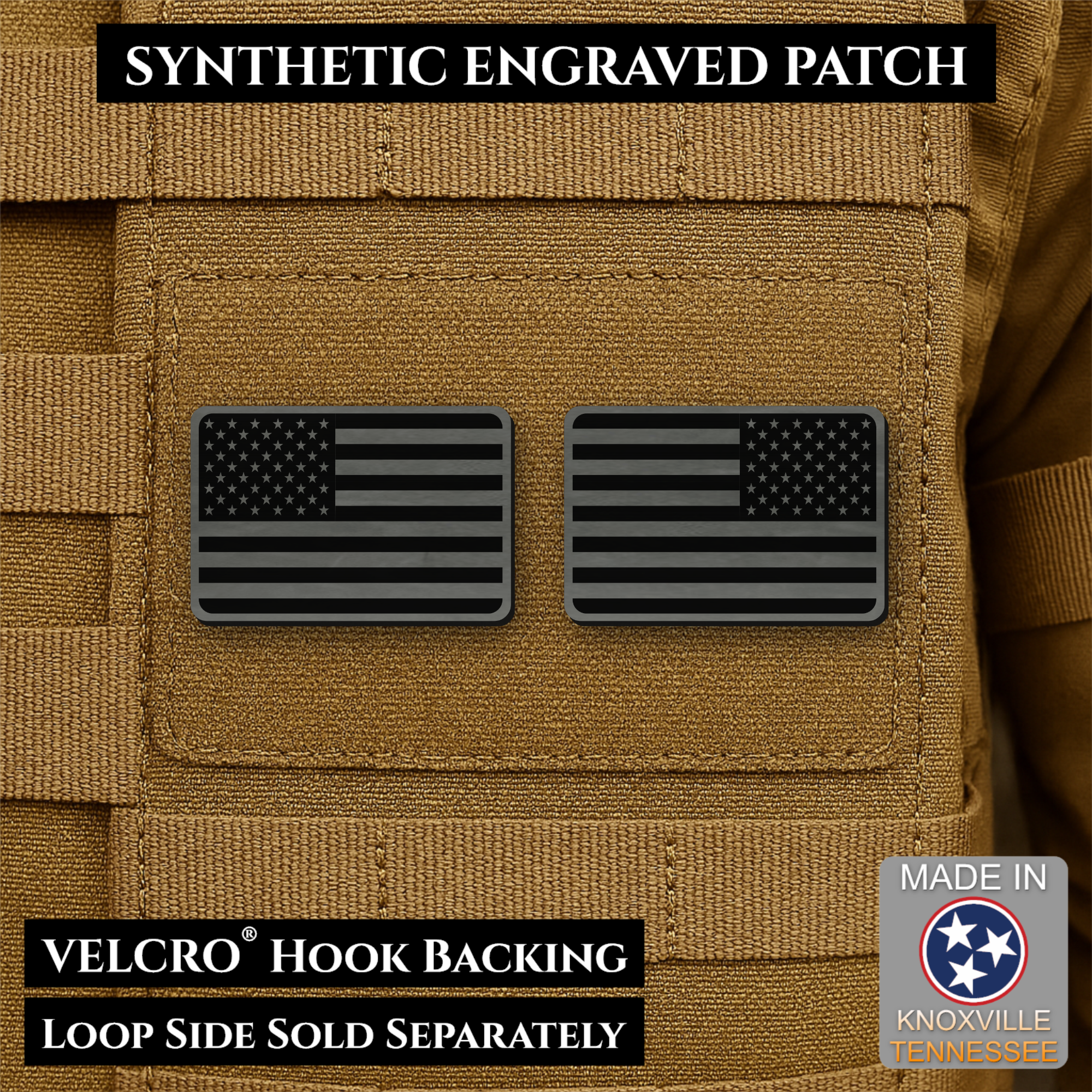 Mini Tactical Synthetic American Flag Patch - Set of 2 | Made in USA | VELCRO® Brand Hook Backing