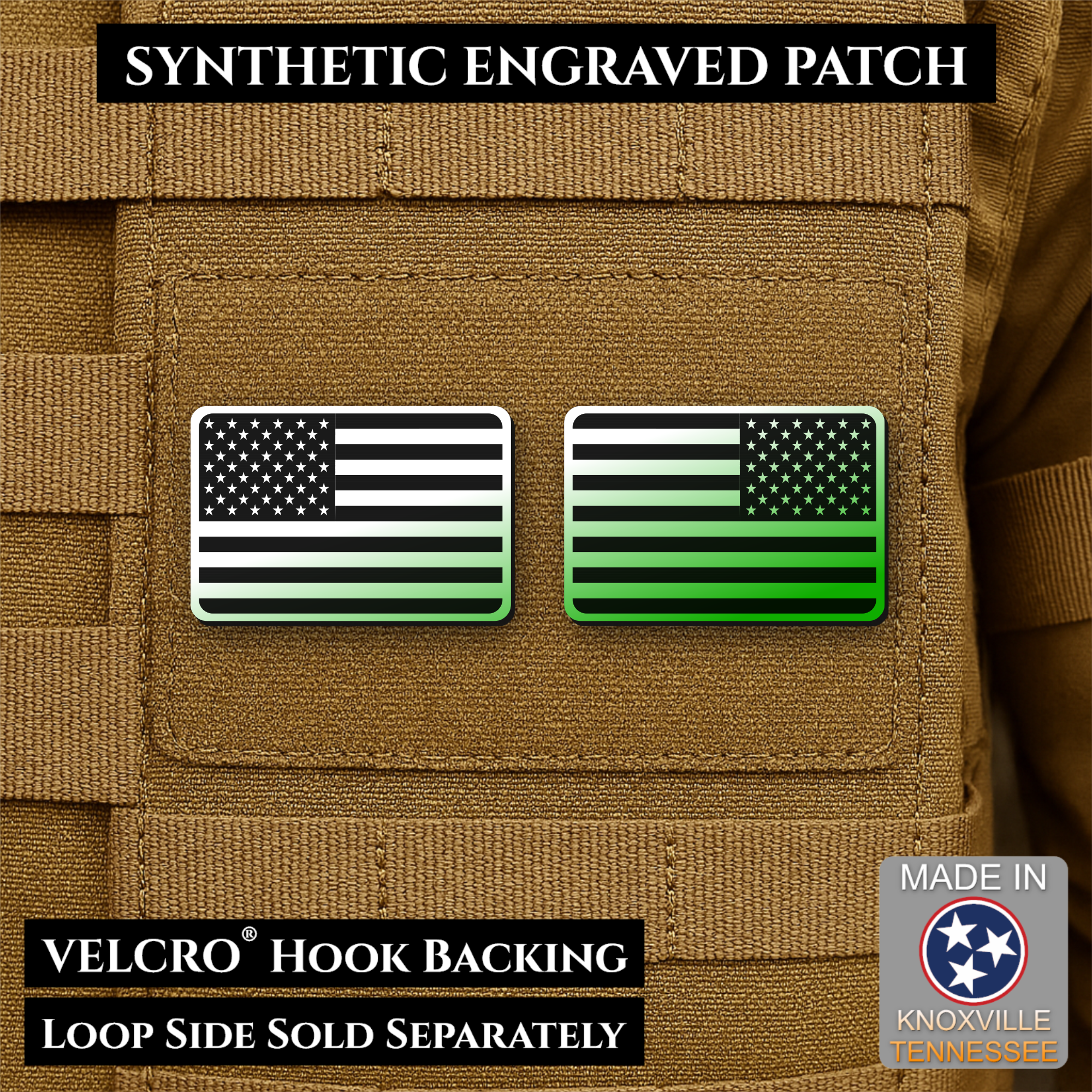 Mini Tactical Synthetic American Flag Patch - Set of 2 | Made in USA | VELCRO® Brand Hook Backing