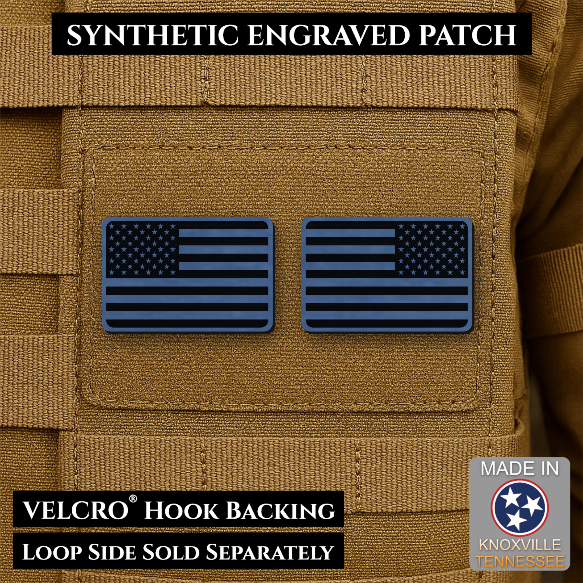 Mini Tactical Synthetic American Flag Patch - Set of 2 | Made in USA | VELCRO® Brand Hook Backing