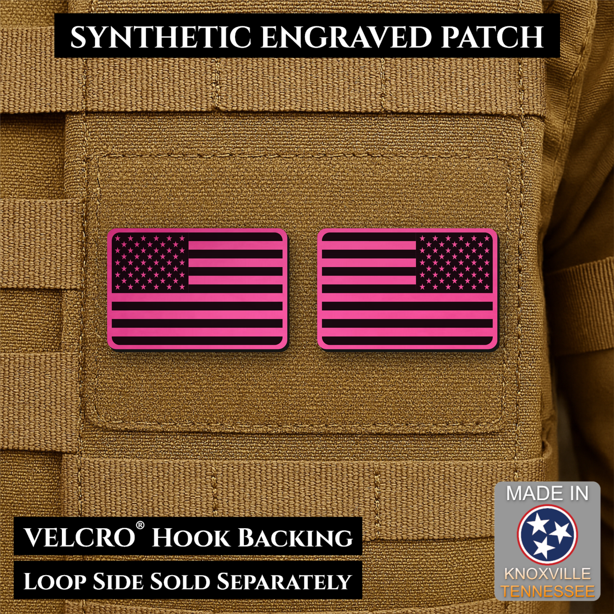Mini Tactical Synthetic American Flag Patch - Set of 2 | Made in USA | VELCRO® Brand Hook Backing