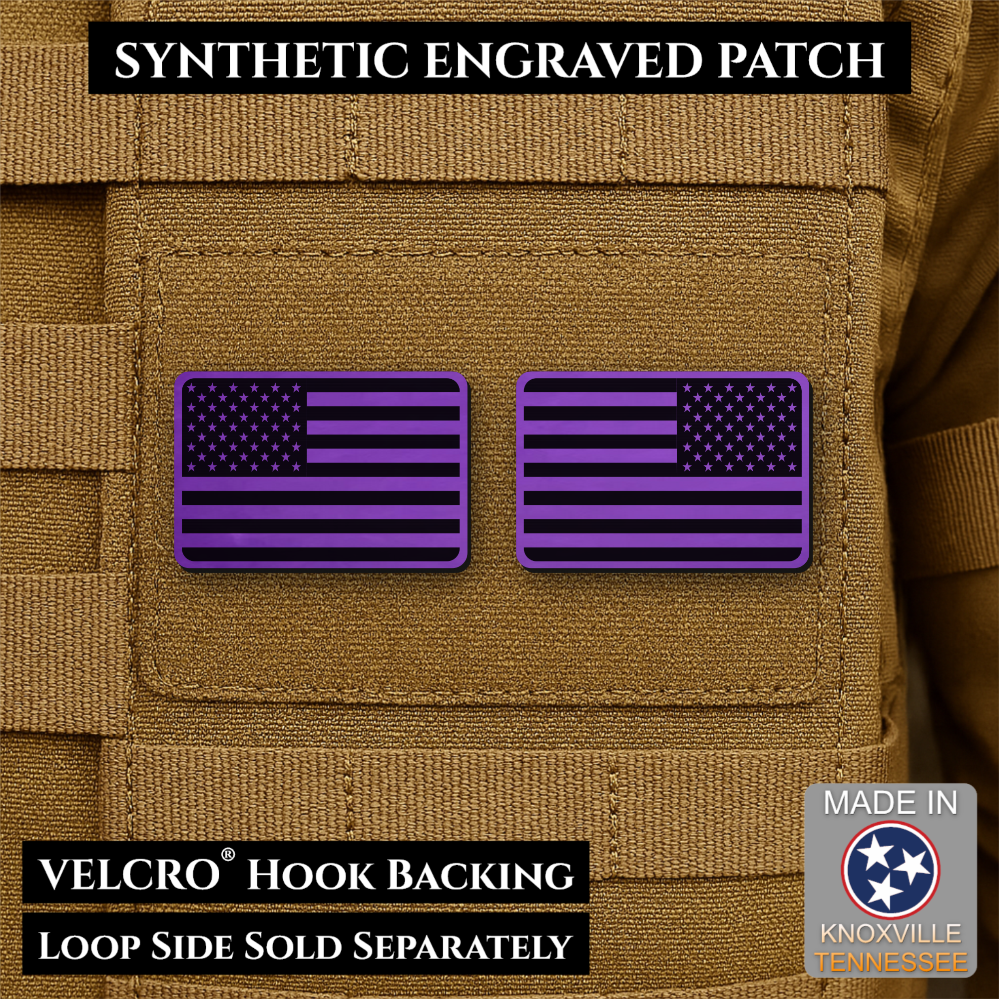 Mini Tactical Synthetic American Flag Patch - Set of 2 | Made in USA | VELCRO® Brand Hook Backing