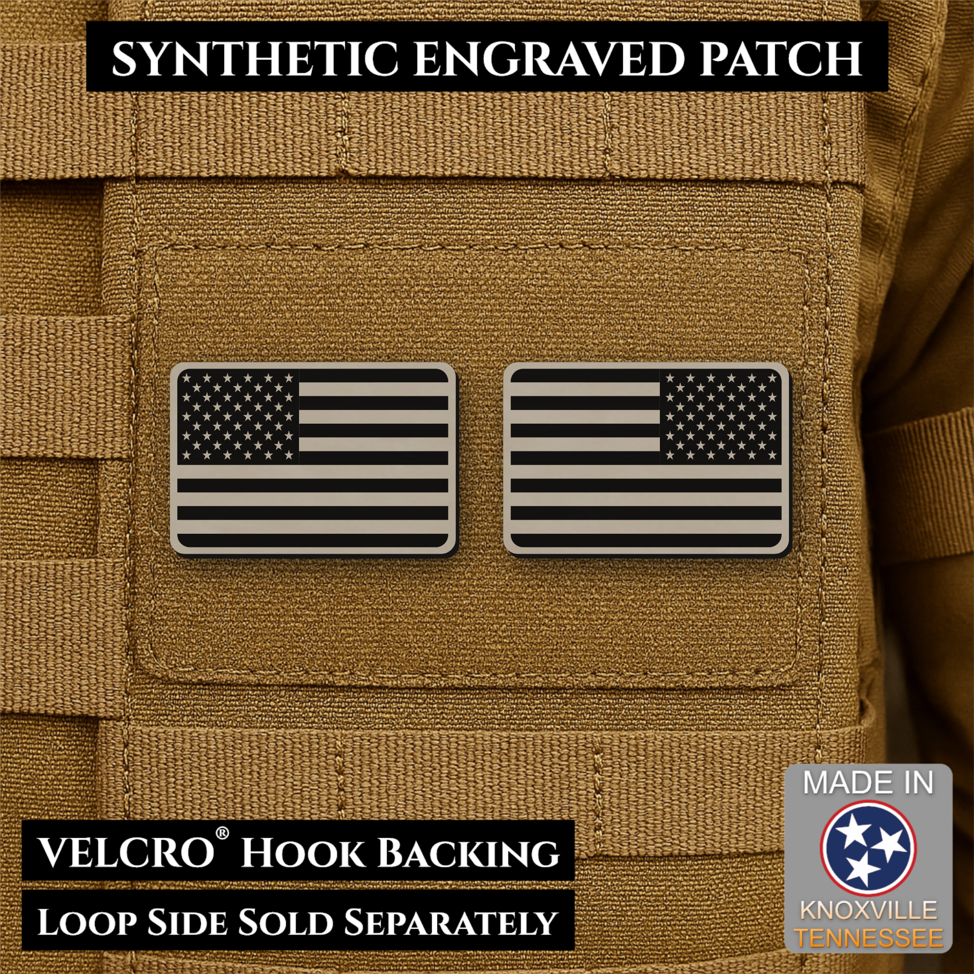 Mini Tactical Synthetic American Flag Patch - Set of 2 | Made in USA | VELCRO® Brand Hook Backing