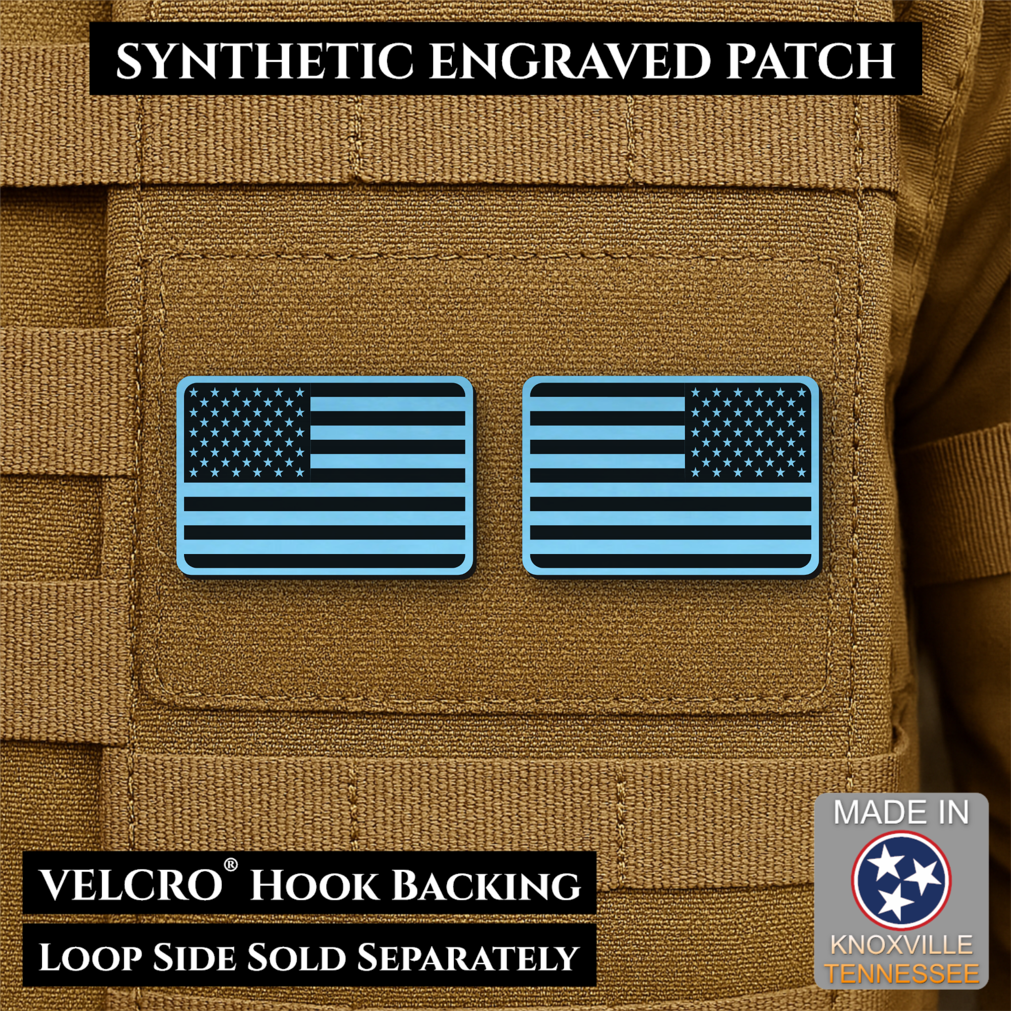 Mini Tactical Synthetic American Flag Patch - Set of 2 | Made in USA | VELCRO® Brand Hook Backing