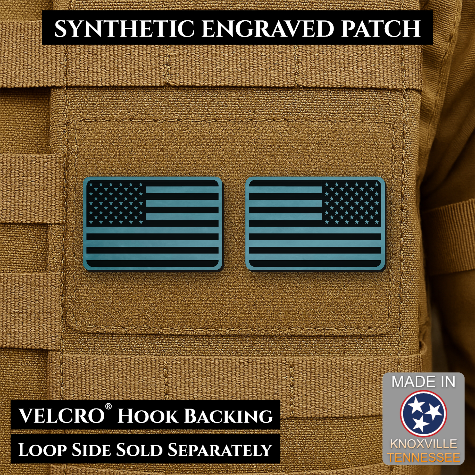 Mini Tactical Synthetic American Flag Patch - Set of 2 | Made in USA | VELCRO® Brand Hook Backing