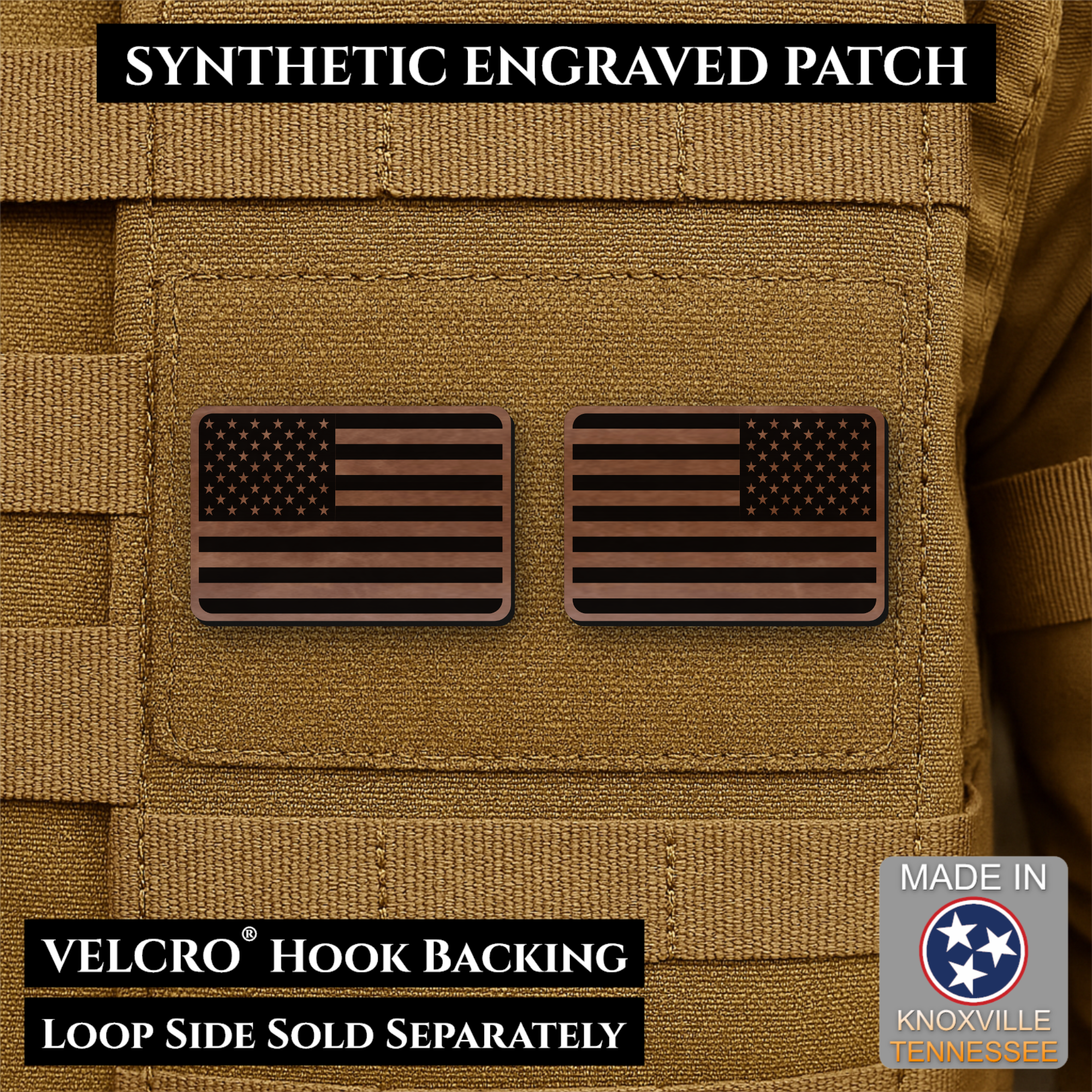 Mini Tactical Synthetic American Flag Patch - Set of 2 | Made in USA | VELCRO® Brand Hook Backing