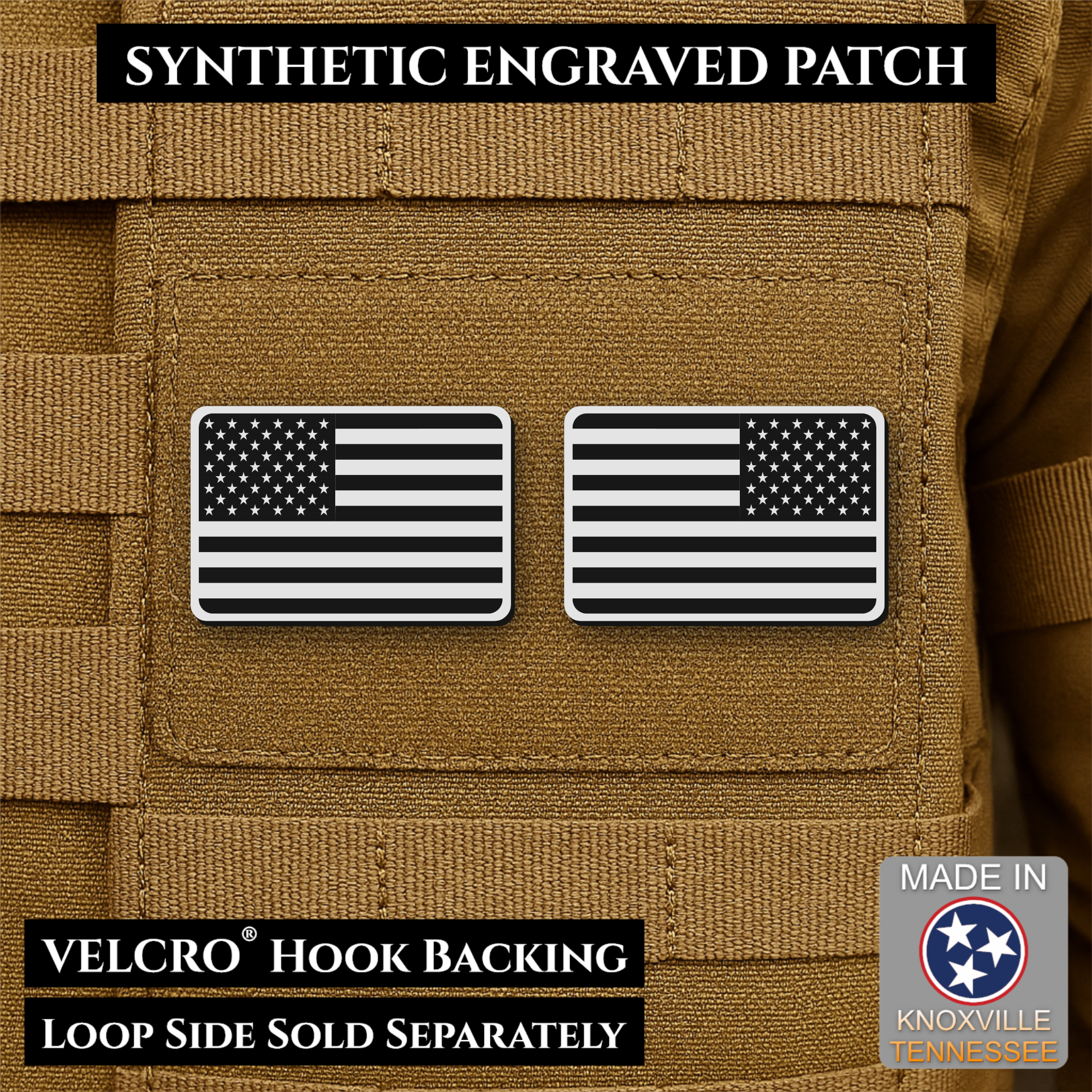 Mini Tactical Synthetic American Flag Patch - Set of 2 | Made in USA | VELCRO® Brand Hook Backing