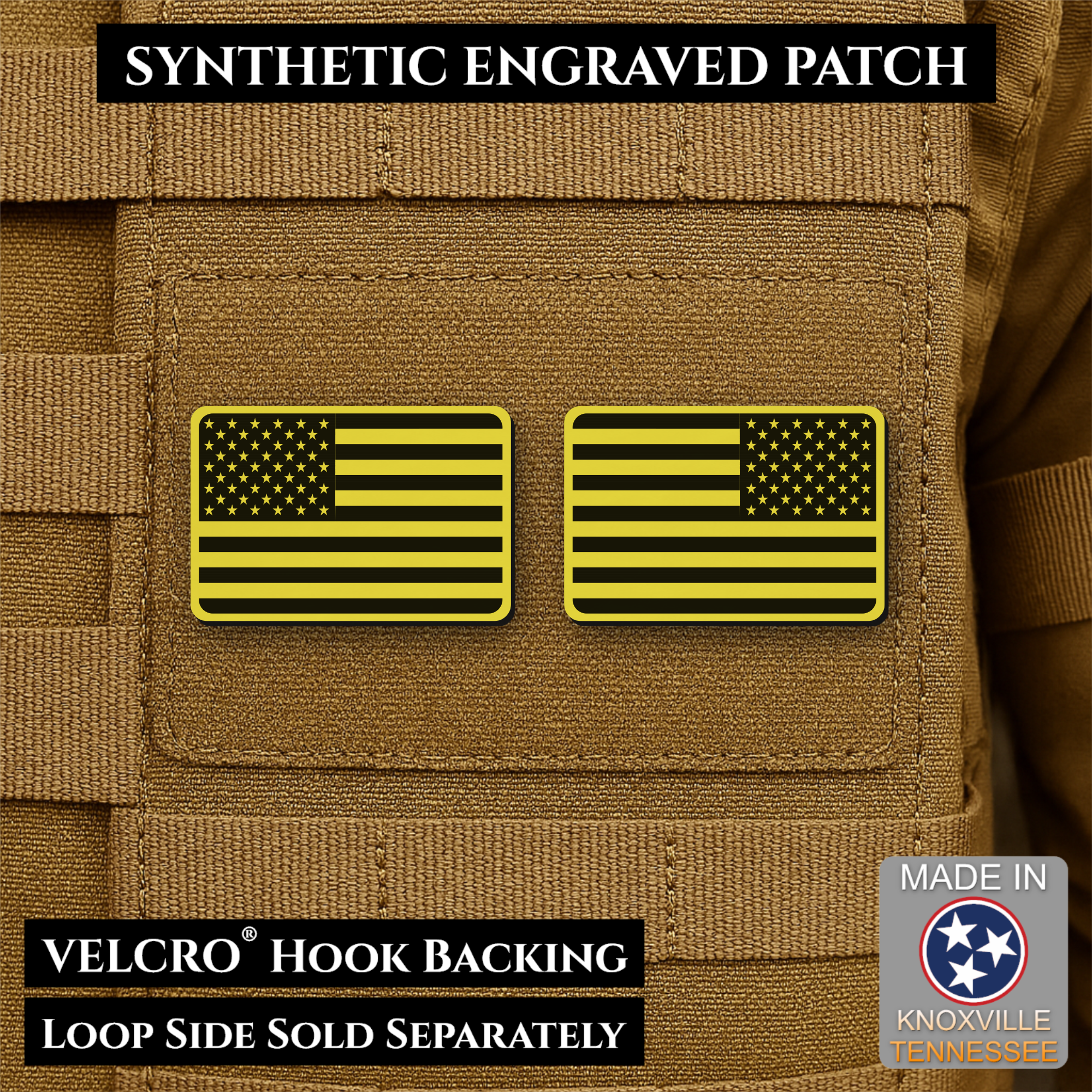 Mini Tactical Synthetic American Flag Patch - Set of 2 | Made in USA | VELCRO® Brand Hook Backing