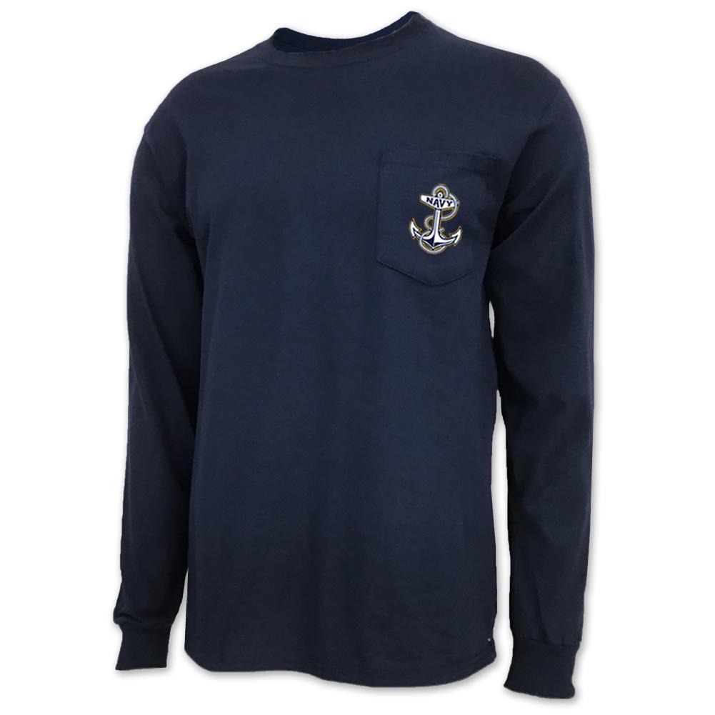 Navy Anchor Logo Pocket Long Sleeve T-Shirt