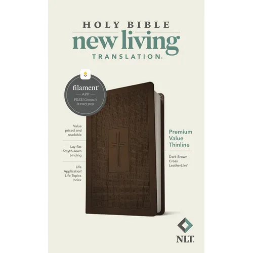 NLT Premium Value Thinline Bible, Filament Enabled (Leatherlike, Dark Brown Cross) - Imitation Leather