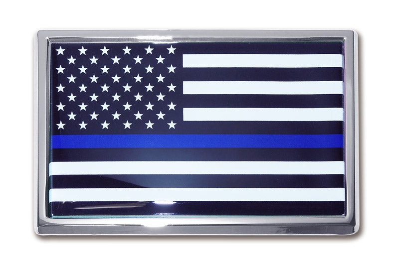 Thin Blue Line American Flag Vehicle Emblem | Made in USA