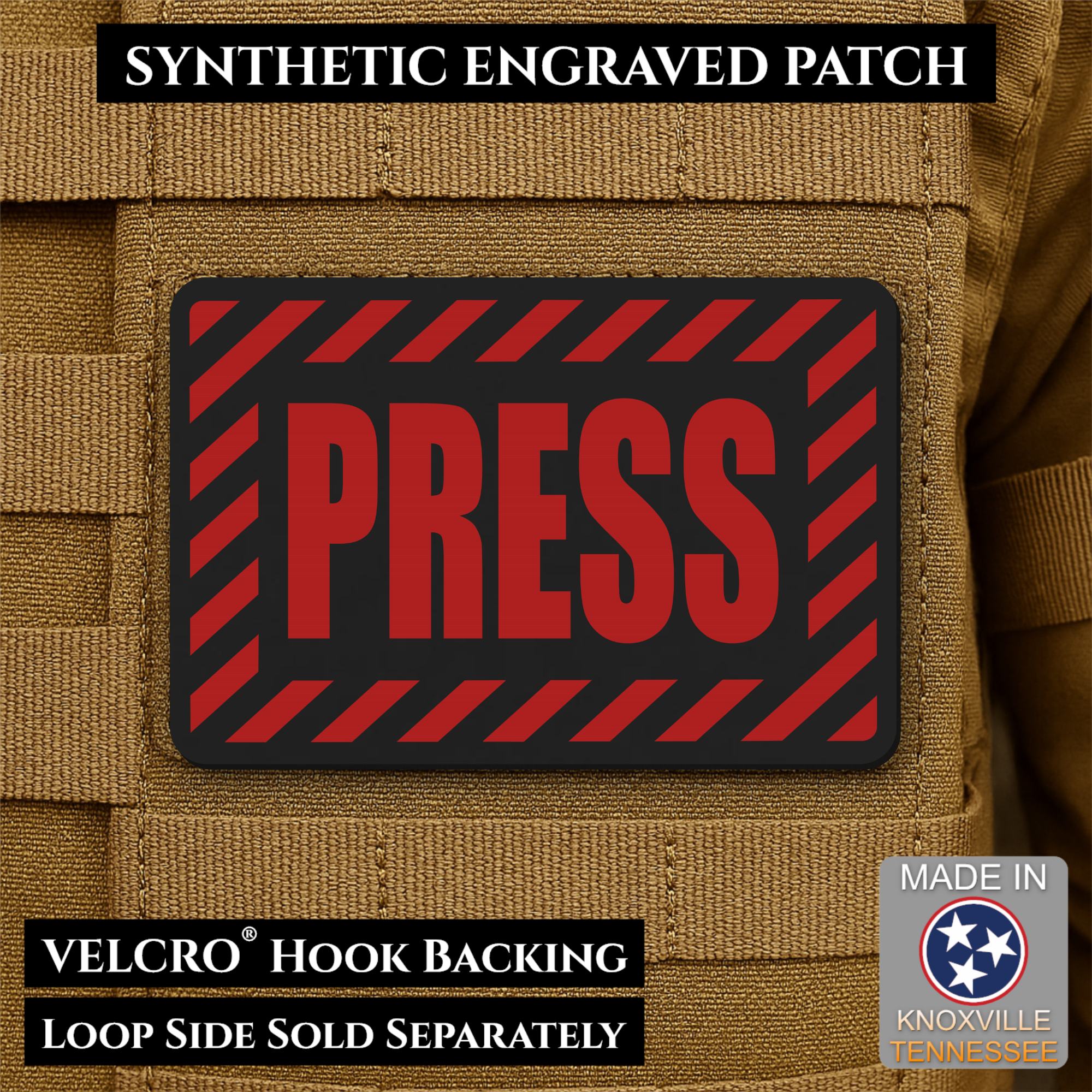 PRESS Media Journalist ID Morale Patch | Made in USA | VELCRO® Brand Hook Backing