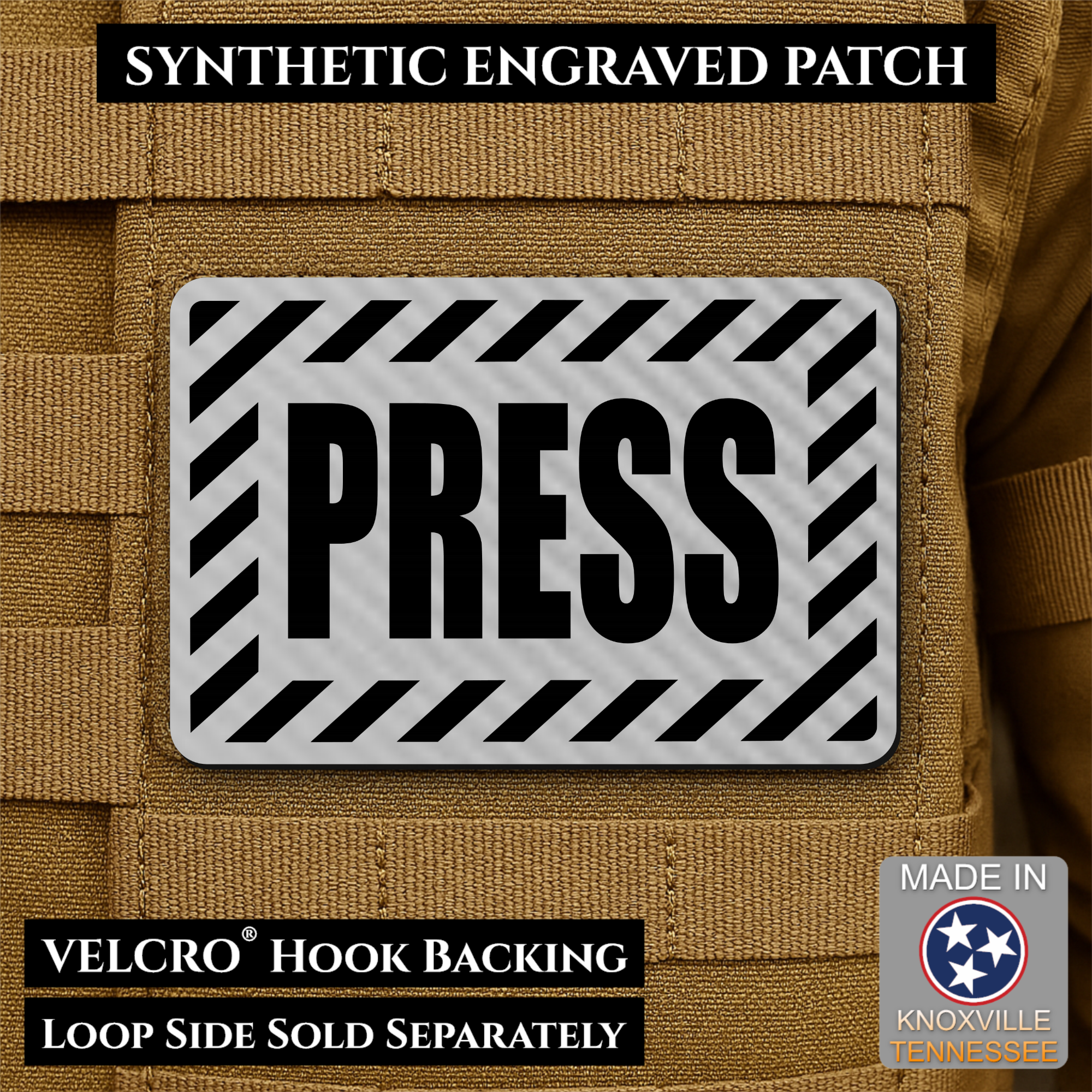 PRESS Media Journalist ID Morale Patch | Made in USA | VELCRO® Brand Hook Backing