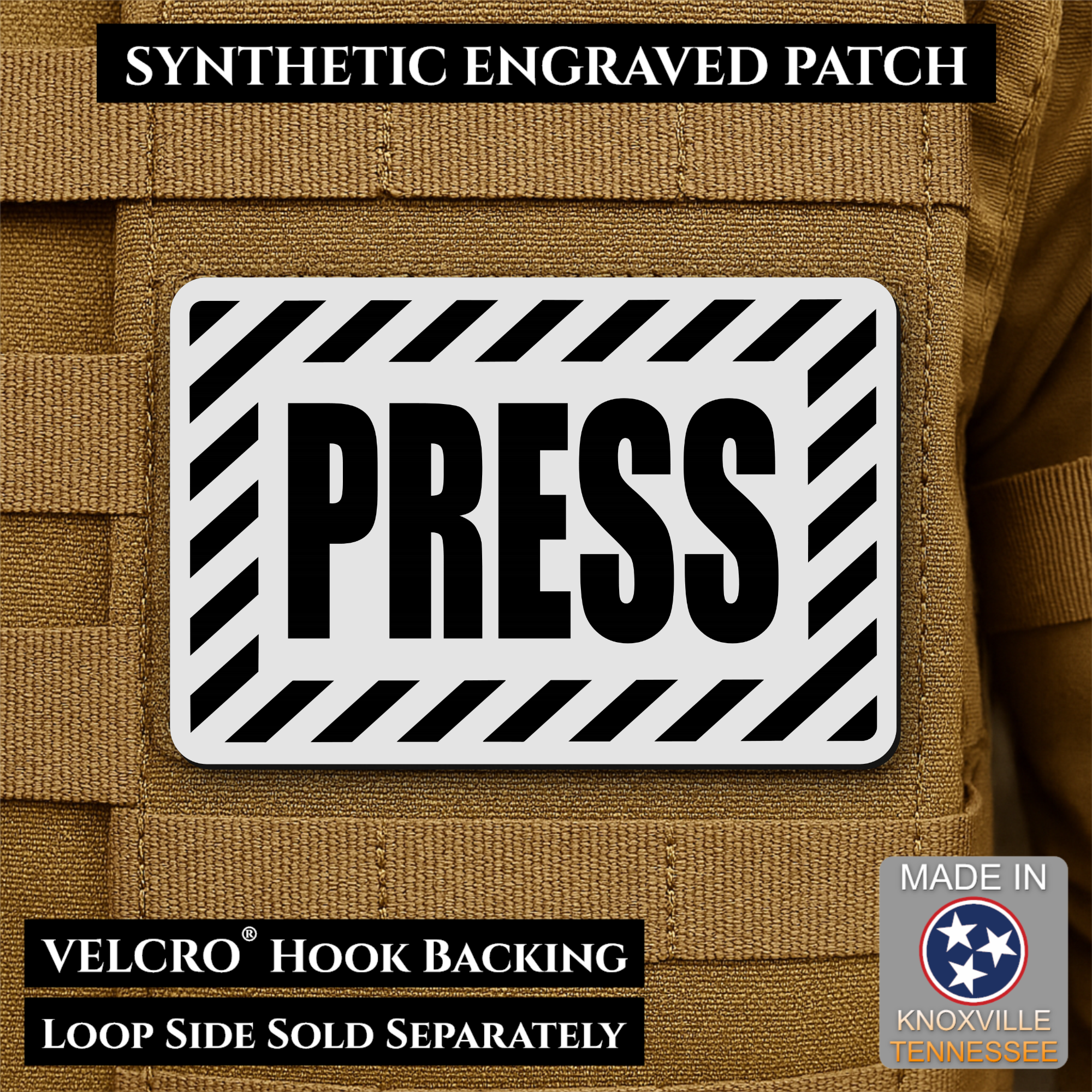 PRESS Media Journalist ID Morale Patch | Made in USA | VELCRO® Brand Hook Backing