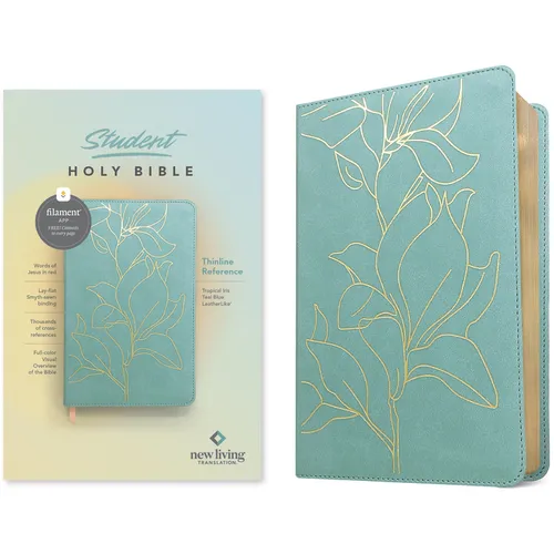 NLT Student Bible, Thinline Reference, Filament Enabled (Leatherlike, Tropical Iris Teal Blue, Red Letter) - Imitation Leather