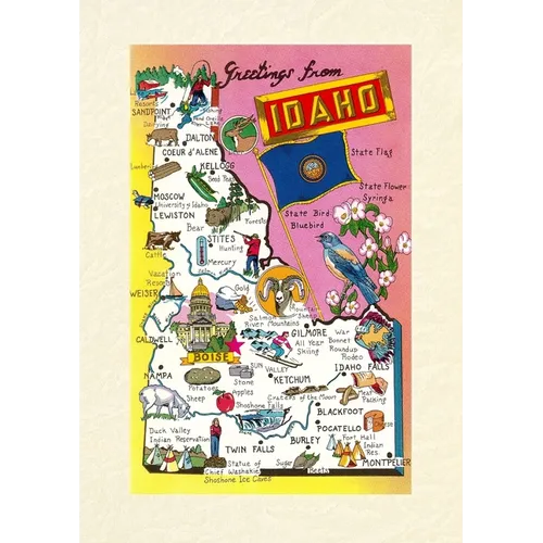 Vintage Lined Notebook Greetings from Idaho, Map of Highlights - Paperback