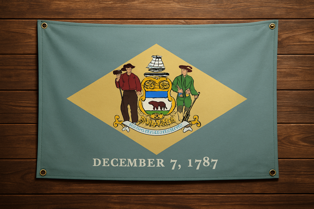 Delaware Flag with Grommets Along the Edges for Wall Hanging