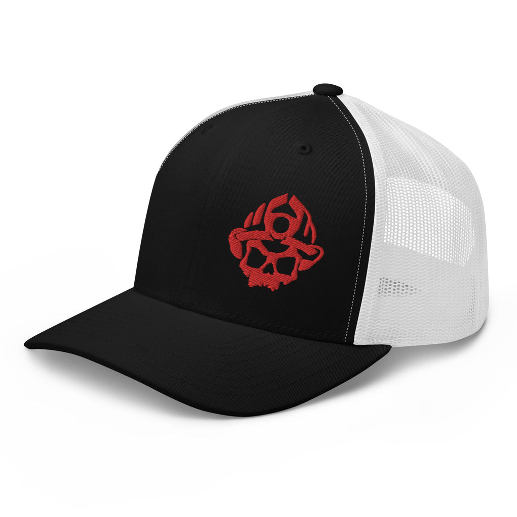 Red 3D Puff Skull Logo Trucker Hat