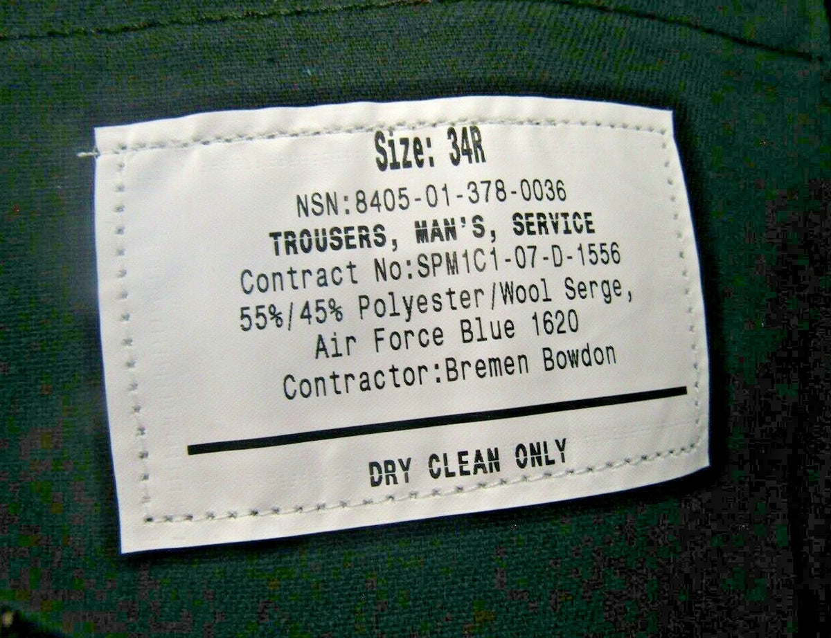NWT US Air Force Blue 1620 Man's Service Trousers 34R Poly/Wool DSCP