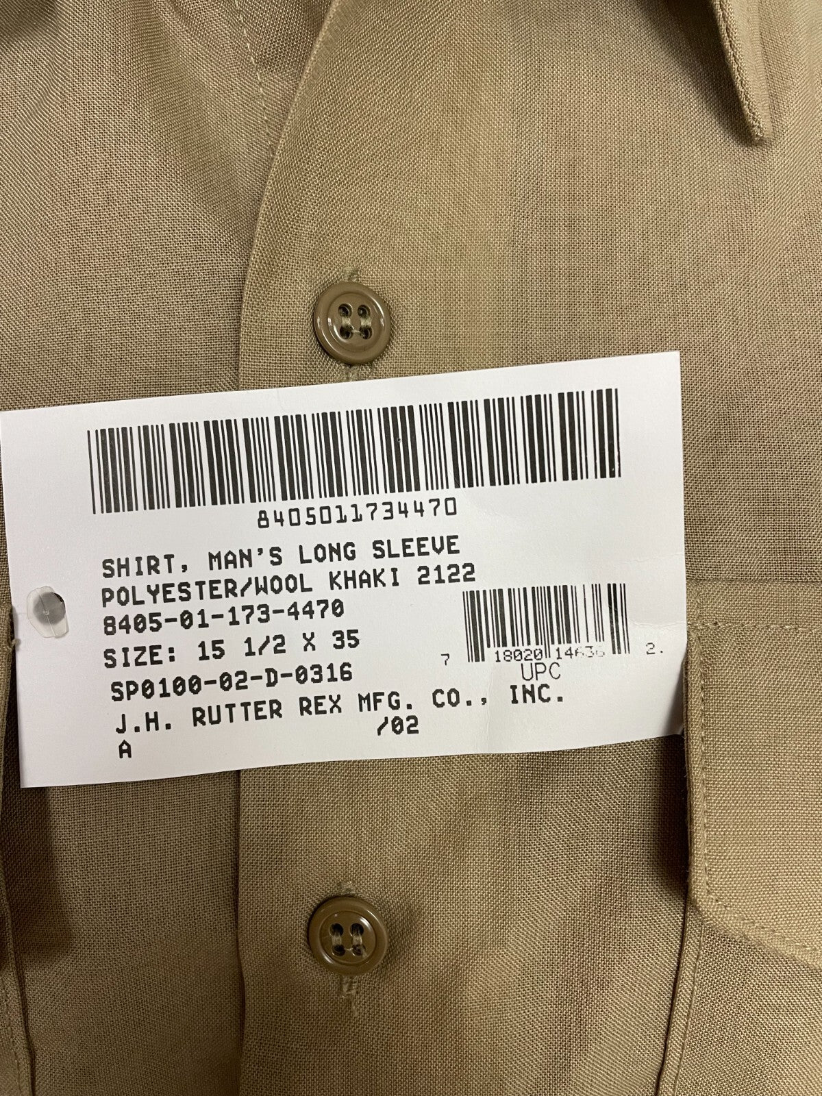 NEW USMC Marine Corps Military Khaki 2122 Long Sleeve Shirt Men's Size 15.5 x 35