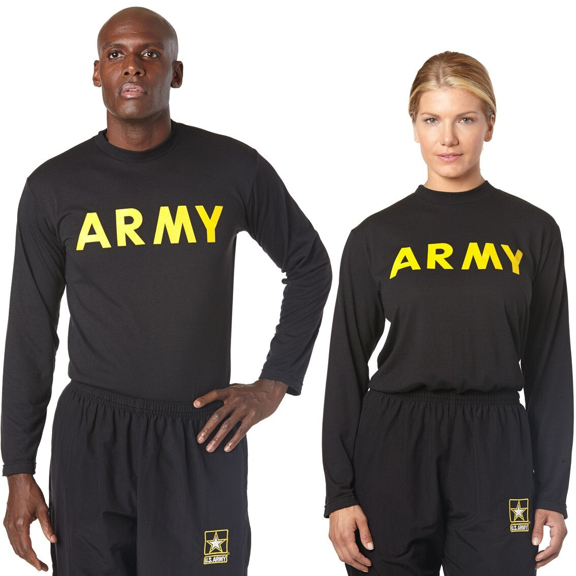 USGI Men's APFU Long Sleeve Shirt Army Black and Gold PT Fitness Shirt - Small