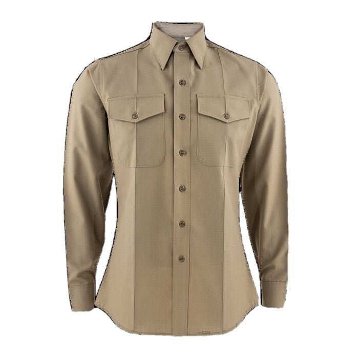 USMC Marine Corps Mens Khaki Shirt 15.5x30 Long Sleeve Dress Uniform Wool/Dacron