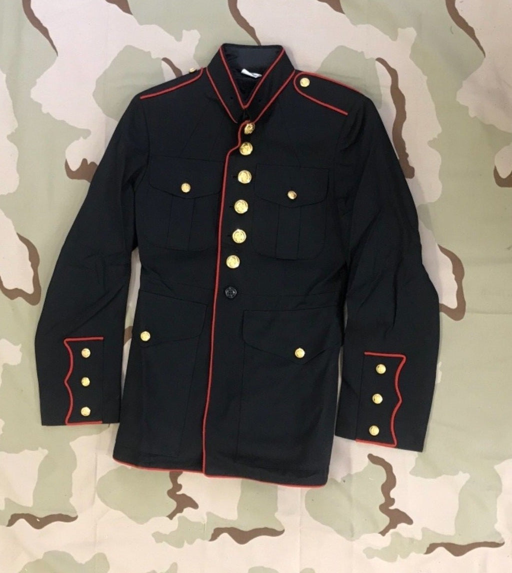 US MARINES DRESS BLUE TUNIC COAT MAN'S GABARDINE MC SH 2312 POLY/WOOL SZ 37SH
