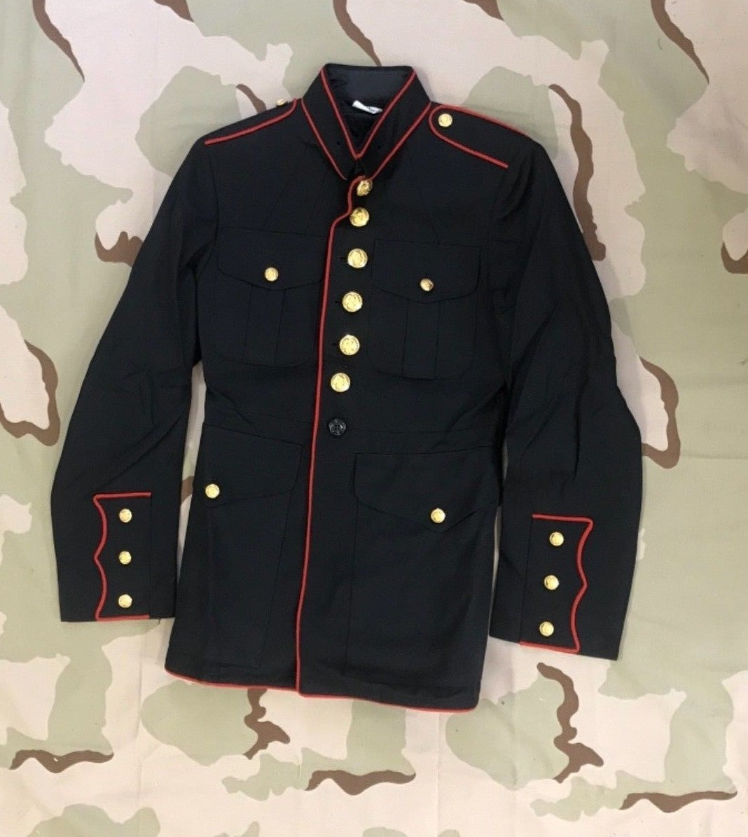 US MARINES DRESS BLUE TUNIC COAT MAN'S GABARDINE MC SH 2312 POLY/WOOL SZ 37SH