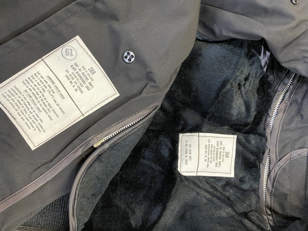 GI Black All Weather Coat Army Trench Coat With Removable Liner Size 36R