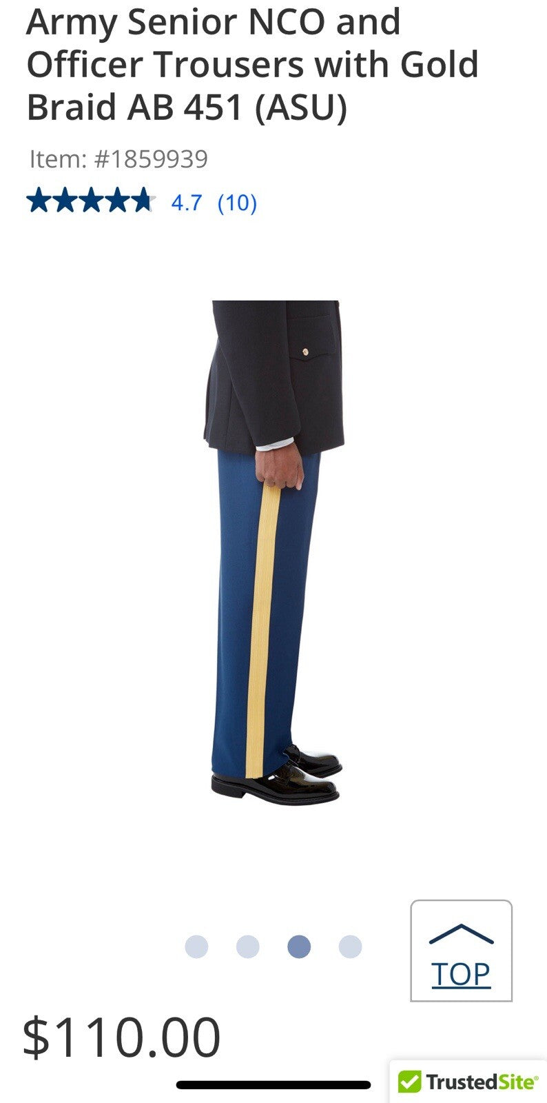 ARMY SERVICE UNIFORM ASU OFFICER NCO DRESS BLUE PANTS TROUSERS 30-42 UNHEMMED