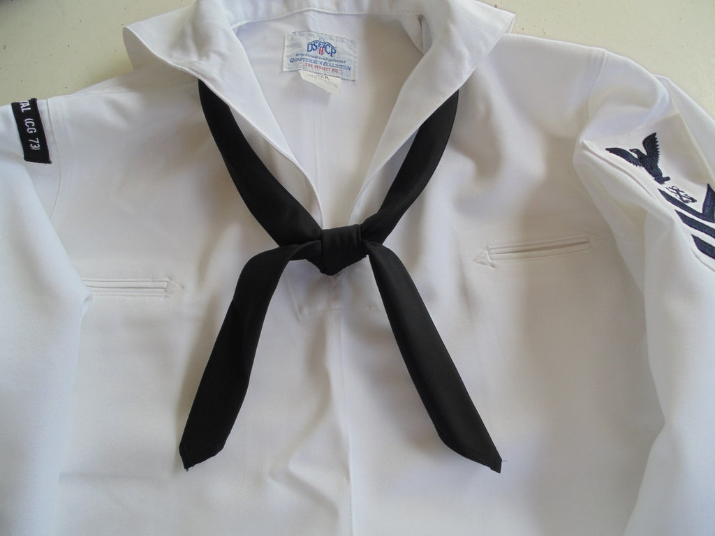 USN US NAVY ENLISTED & PETTY OFFICERS DRESS WHITES NECKERCHIEF FLAT NOT ROLLED*