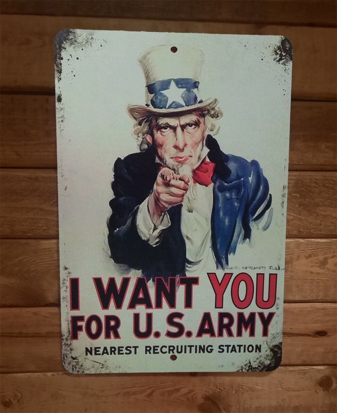 Uncle Sam "I Want You" US Army Vintage Recruiting 8x12 Inch Metal Wall Sign