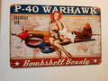 P-40 Warhawk Bombshell Beauty 8x12 Inch Aluminum Metal Wall Sign for Garage, Man Cave, Military Jet Decor