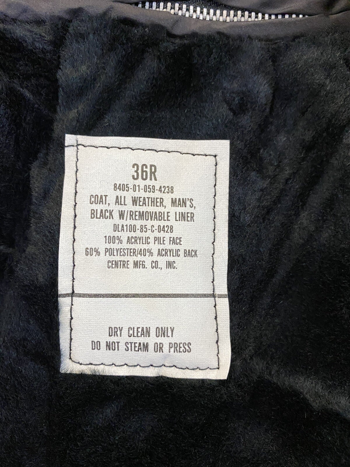 GI Black All Weather Coat Army Trench Coat With Removable Liner Size 36R