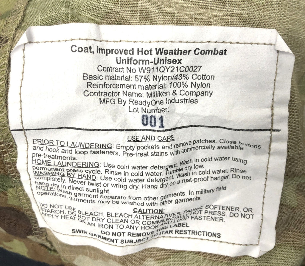 USGI IHWCU Army Hot Weather Uniform Combat Jacket Large Long Size NWT New
