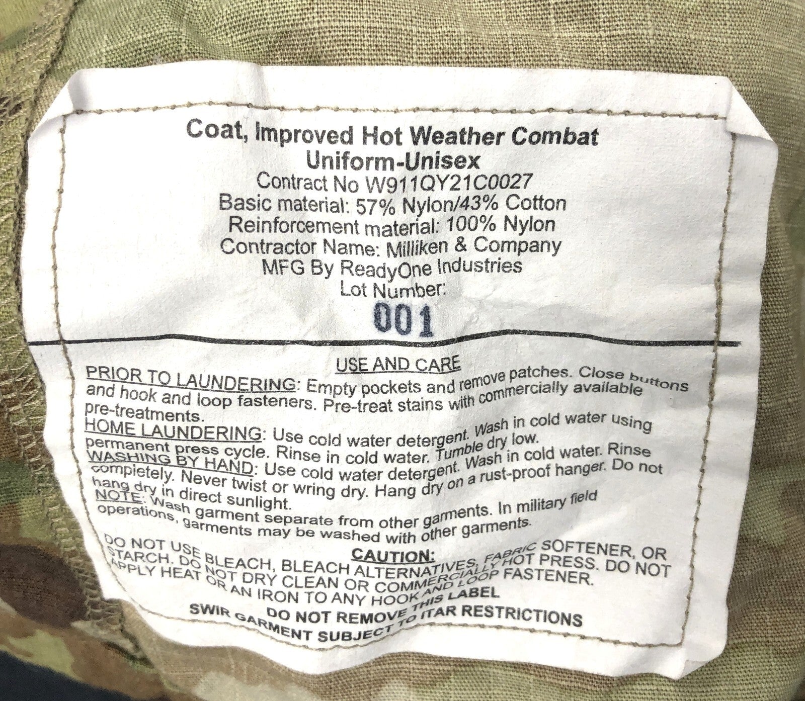 USGI IHWCU Army Hot Weather Uniform Combat Jacket Large Long Size NWT New