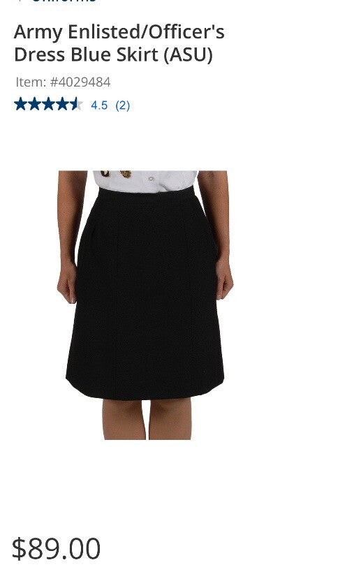 ARMY SERVICE UNIFORM ASU FEMALE WOMEN'S JROTC DRESS BLUE SKIRT SIZE 6-24 NEW