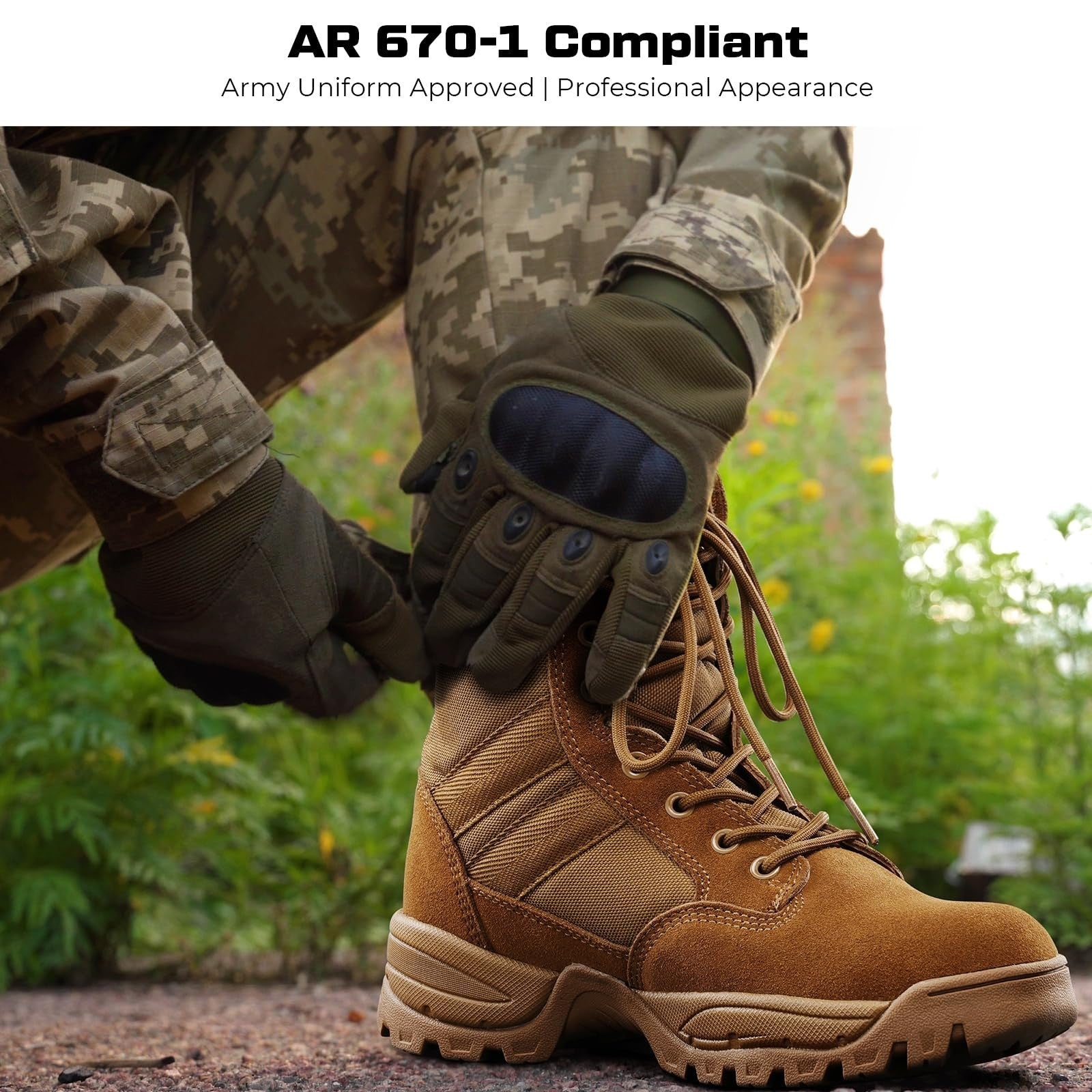 Mens Military Boots, AR 670-1 Compliant, Coyote Brown, Comfortable Lightweight