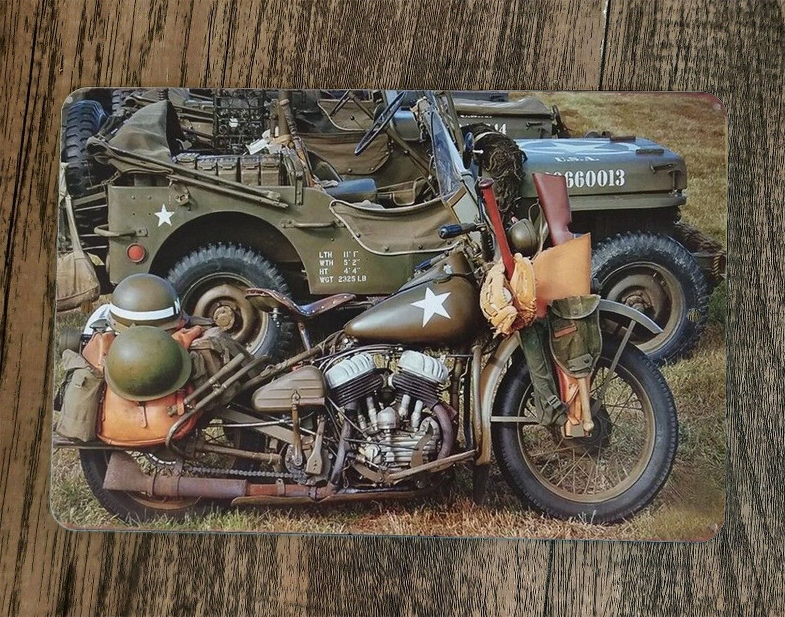Military Army Motorcycle and Jeep 8x12 Inch Metal Wall Sign with Garage Poster