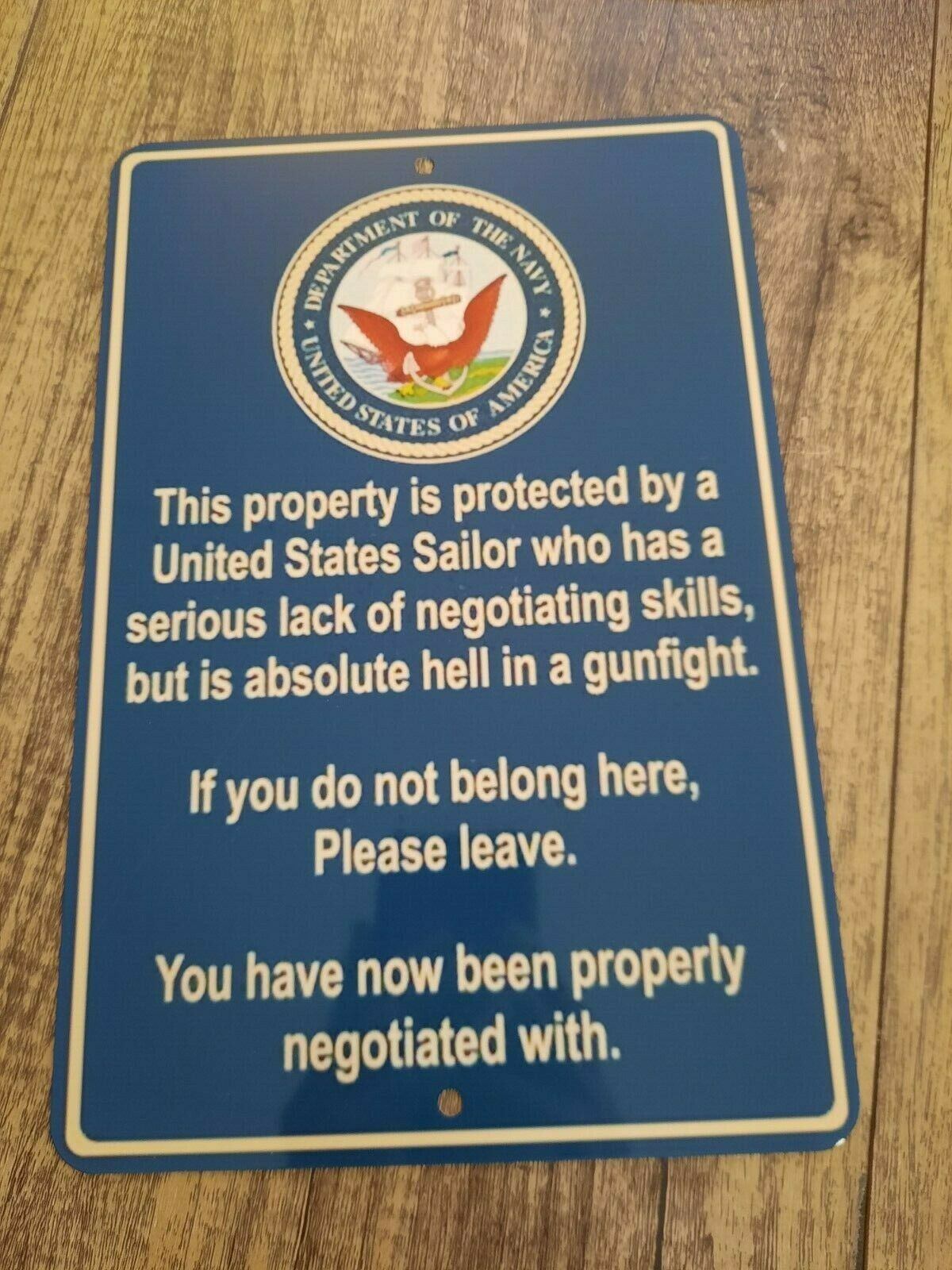 Property Protected by a Sailor 8x12 Inch Metal Military Warning Wall Sign for Armed Forces
