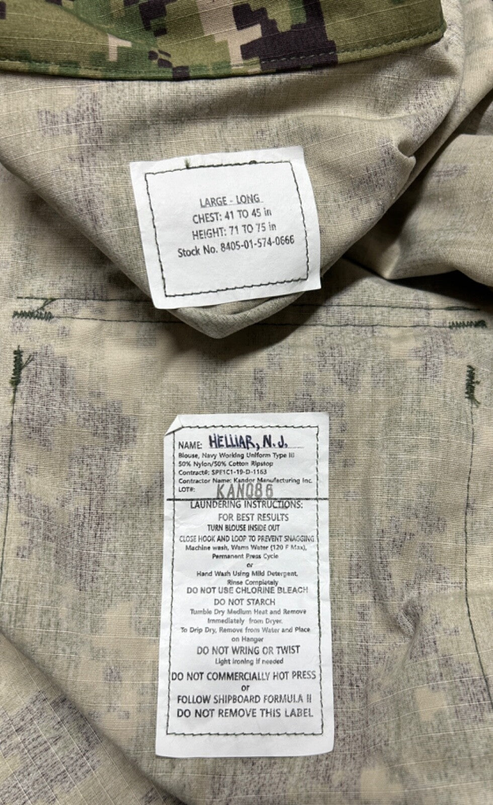 GENUINE US NAVY SEALS AOR2 NWU TYPE III SHIRT BLOUSE NEW !!!! LARGE LONG