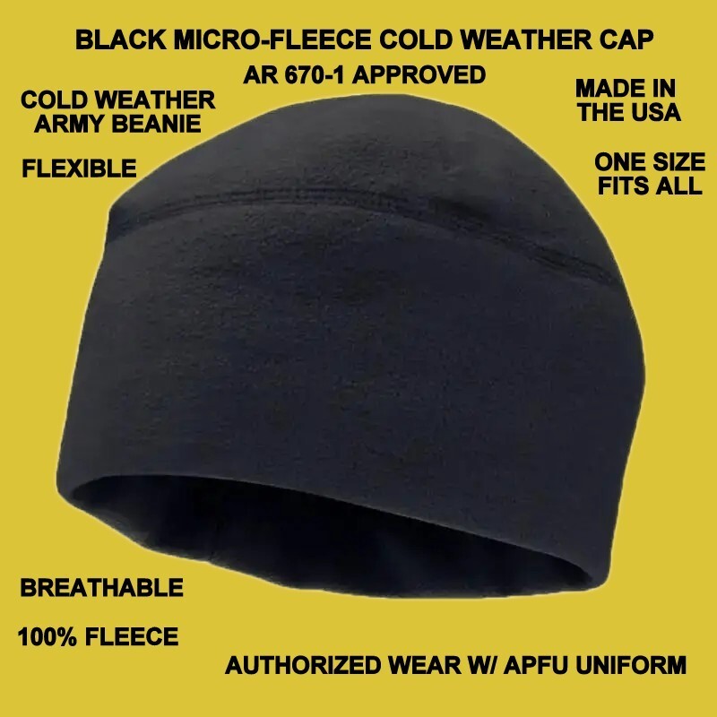 NEW ARMY Fleece Watch Cap Hat BLACK Beanie COLD WEATHER WINTER PT APFU