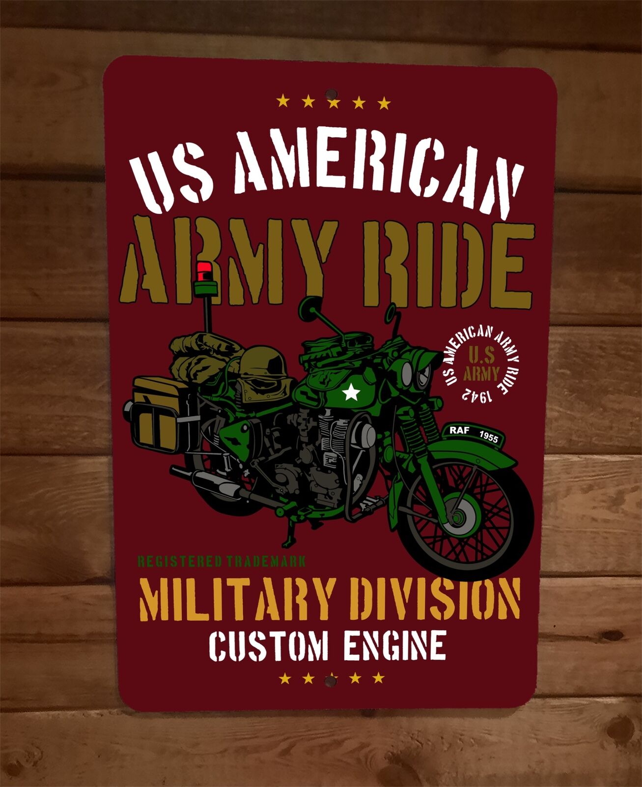 US American Army Division Military Motorcycle 8x12 Metal Wall Sign