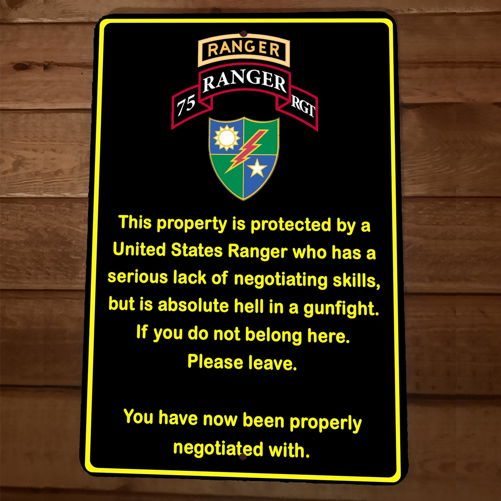 Property Protected by Army Ranger 75th Regiment 8x12 Inch Metal Military Wall Sign