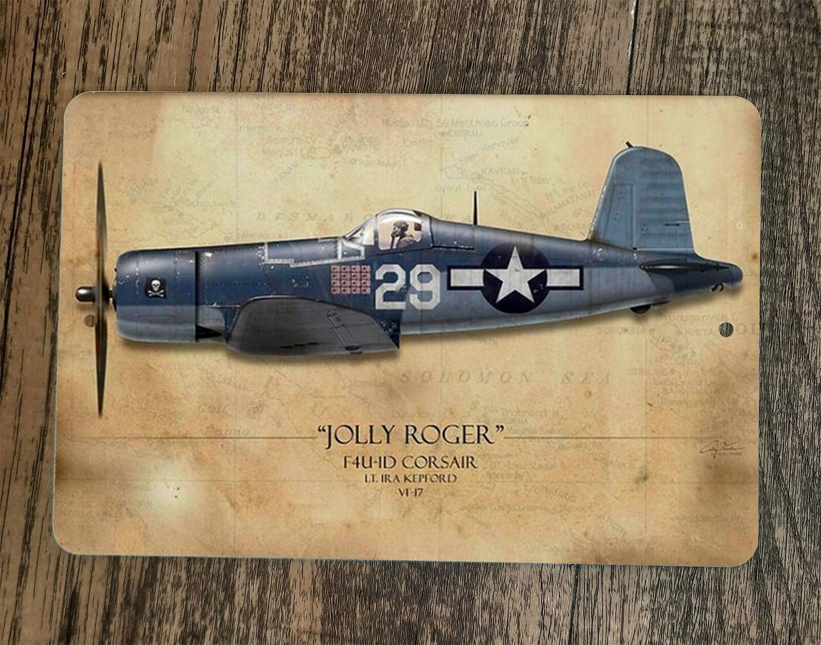 Jolly Roger F4U-1D Corsair Military Jet Plane 8x12 Metal Wall Sign Poster