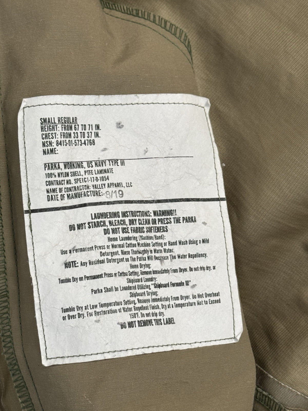 New USN US Navy Working Uniform NWU Type III Parka Small Regular