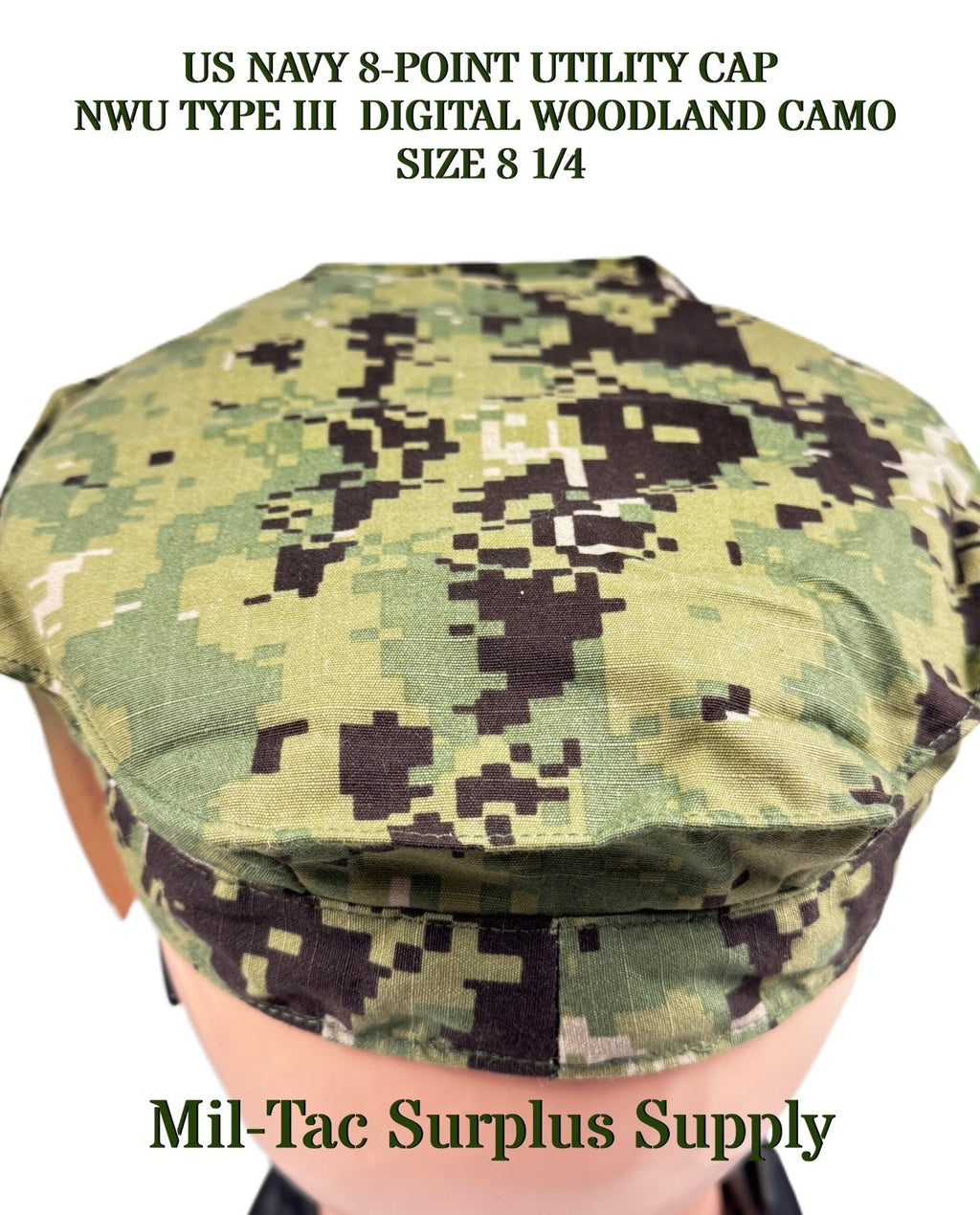 US NAVY 8-POINT UTILITY CAP  NWU TYPE III  DIGITAL WOODLAND  CAMO, SIZE 8 1/4