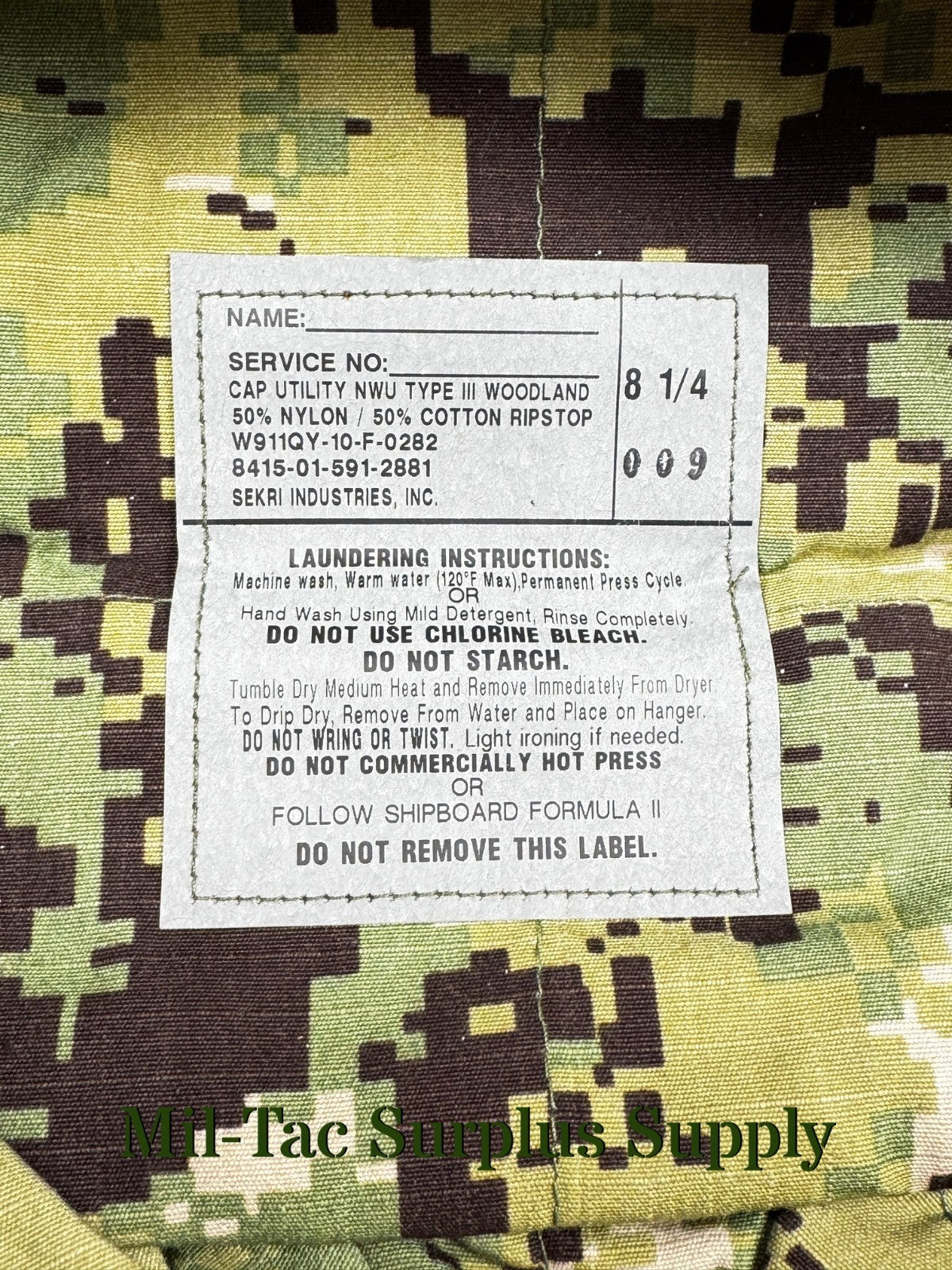 US NAVY 8-POINT UTILITY CAP  NWU TYPE III  DIGITAL WOODLAND  CAMO, SIZE 8 1/4