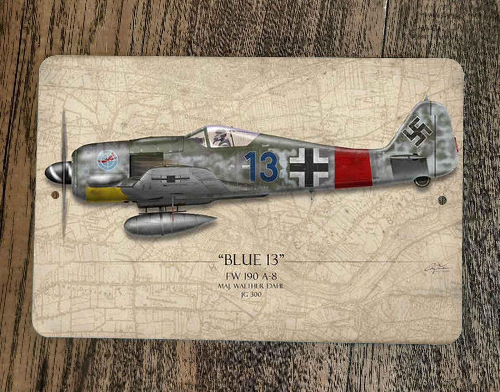 Blue 13 FW 190 A-8 Military Jet Plane Metal Wall Sign Poster 8x12 Inches
