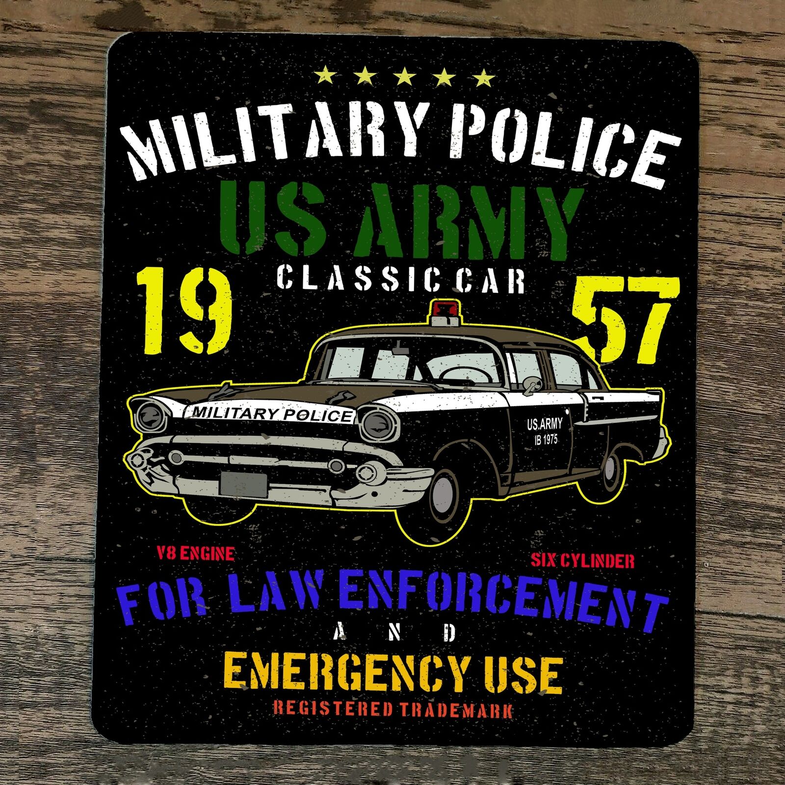 Mouse Pad featuring 1957 Classic Car Design for US Army Military Police and Law Enforcement
