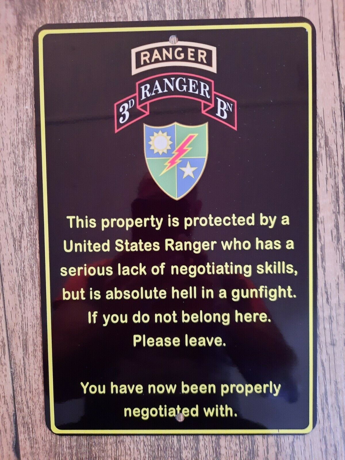 Property Protected by a Ranger 8x12 Metal Wall Sign - Military Warning for Army Armed Forces Protection